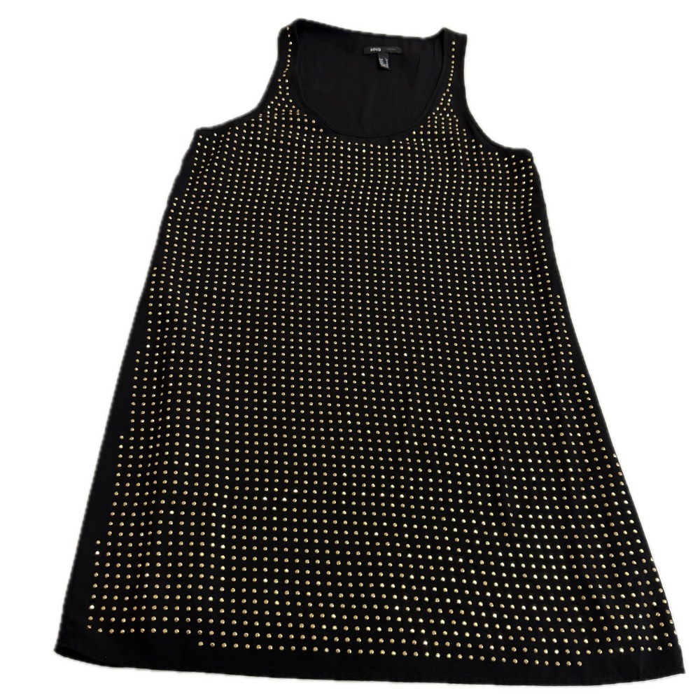 Mango MNG Dress Womens Small‎ Black Gold Studded Shift Sleeveless